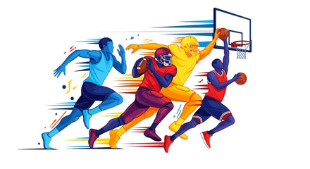 Dynamic athletes representing diverse sports team sprinting with energy ready for action, a symbol of teamwork and athletic success