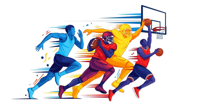 Dynamic athletes representing diverse sports team sprinting with energy ready for action, a symbol of teamwork and athletic success