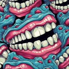 Creepy Cartoon Mouths Pattern Grotesque Dental Art for Halloween and Horror Themes