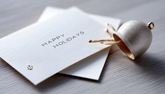A simple, clean white card with the words Happy Holidays, soft lighting mood tone, Greeting Card for Christmas Festive