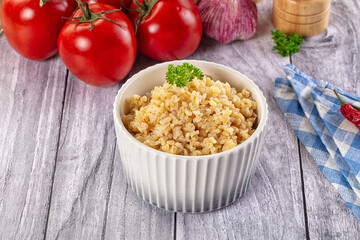 Vegan cuisine - boiled bulgur garnish