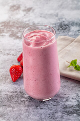 Strawberry smoothie milk shake glass