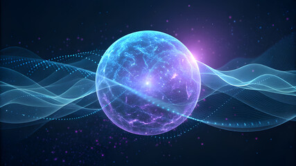 Glowing orb of energy surrounded by cosmic waves