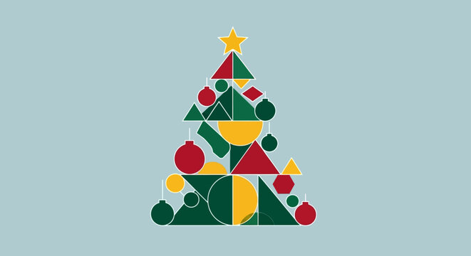 Geometric Christmas tree design for modern holiday cheer, perfect for festive cards, invitations, and seasonal digital content, adding a modern touch.