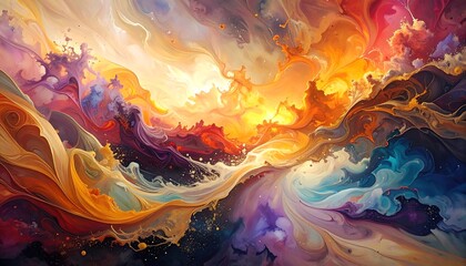 Swirling colors of orange, purple, yellow, & white abstract, like a dreamscape of clouds and fluid movement