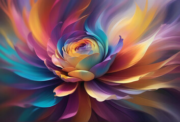 Abstract Rainbow Rose Flower Close-up with Intense Color Swirls.