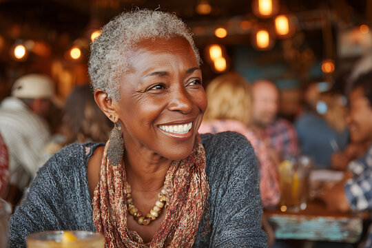 Middle Aged Woman Meeting Friends Around Table In Coffee Shop