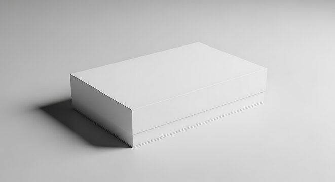 White rectangular box with lid on gray surface with shadow image