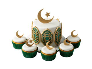 Eid Cake with Crescent Moon isolated on transparent background