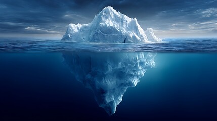 Nice photo of iceberg floating in the ocean with reflection, global warming concept.