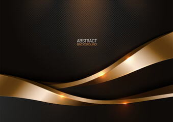 Elegant modern black background with golden flowing curves, perfect for professional business templates, luxury promotional banners, not AI generated
