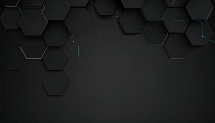 Hexagonal patterns in dark shades with faint blue accents forming a modern, layered, geometric, hi-tech background