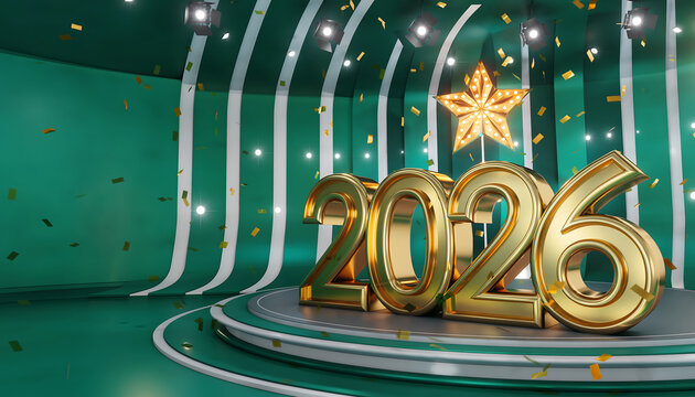 Celebrate the arrival of 2026 with shimmering gold numbers and festive confetti