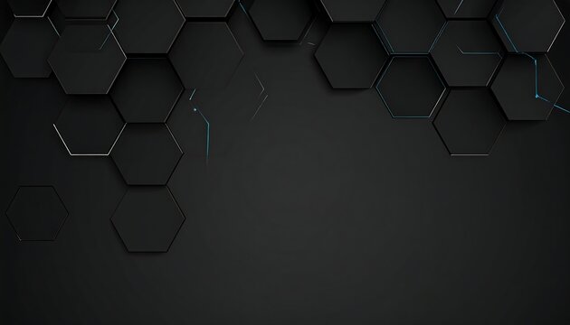 Hexagonal patterns in dark shades with faint blue accents forming a modern, layered, geometric, hi-tech background