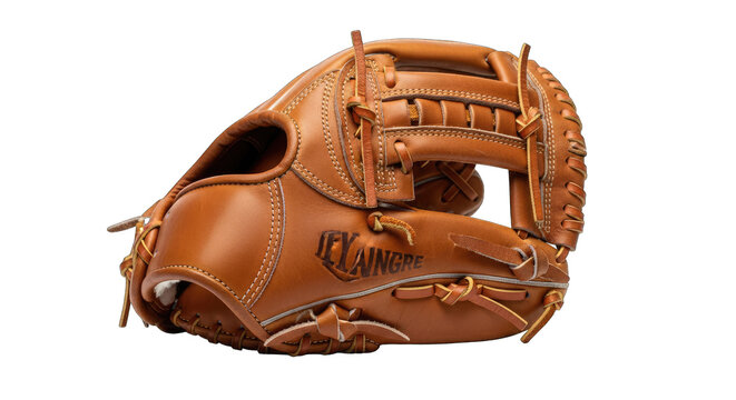 Close Up Of A Brown Leather Baseball Glove With White Stitching And A Textured Surface Placed On A Transparent Background With Subtle Lighting