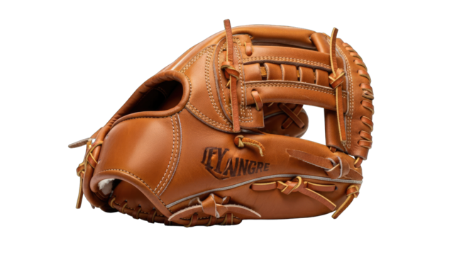 Close Up Of A Brown Leather Baseball Glove With White Stitching And A Textured Surface Placed On A Transparent Background With Subtle Lighting