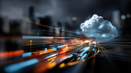 Data flow from database and cloud visualization faceless processing analytics defocused dashboards background data analysis representation automation workflow insight