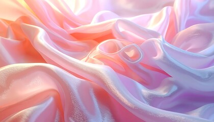 Obraz premium Abstract rippled fabric in soft pink, peach, and cool blue, catching light and creating flowing, elegant forms