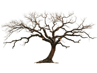 Fototapeta premium Leafless dead tree isolated on transparent background, perfect for autumn, drought, or environmental design themes.