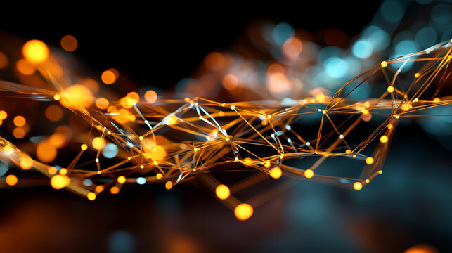 Big data network flow visualization faceless futuristic data heavily defocused digital connections background glowing points and fiber streams perfect for AI technology
