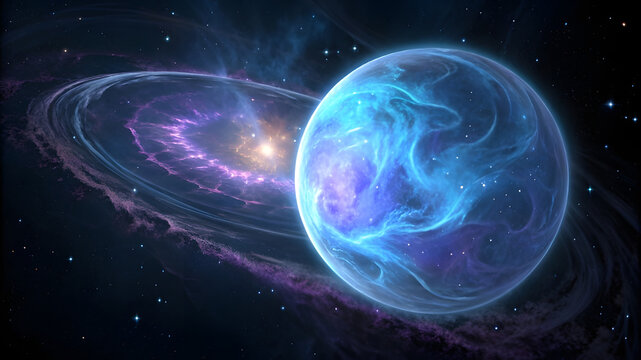 Cosmic nebula and glowing energy sphere in deep space - Powered by Adobe