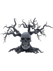 Dark scary tree with twisted branches isolated on transparent background, perfect for Halloween or fantasy themes.