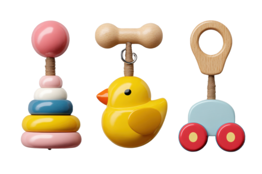 Cute Baby Toys Pyramid Duck and Car Toy on Transparent Background