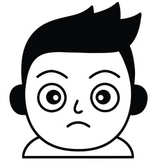 Worried boy with wide eyes and furrowed brow expressing concern or confusion in a simple graphic style