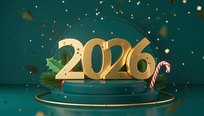Celebrate the new year 2026 with festive gold numerals and falling confetti
