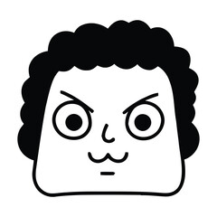 Fierce cartoon face with curly hair expressing intense anger and determination for strong emotions