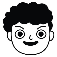 Whimsical cartoon boy face with curly hair and a cheerful expression, perfect for playful designs and children's content