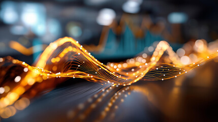 Abstract futuristic technology background faceless glowing lines visualization defocused charts and data background financial analytics display technological innovation