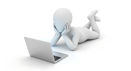 Clean 3D Render of Worker Using Laptop