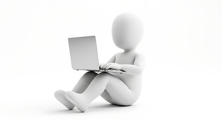 Minimal 3D Person Typing on Laptop Illustration