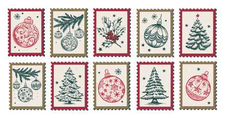 Vintage Christmas Holiday Postage Stamps Collection