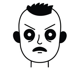 Frowning cartoon character's face conveying anger and frustration with expressive eyebrows and mouth