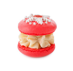 Beautifully decorated Christmas macaron isolated on white