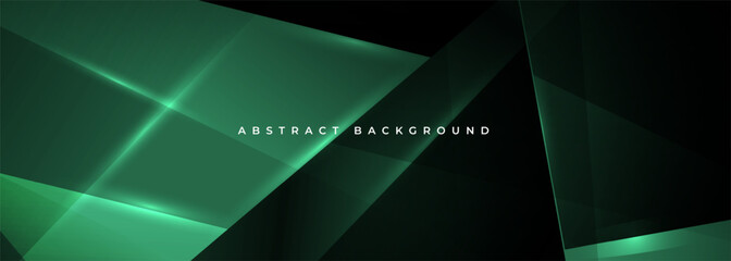 Green modern abstract wide banner with geometric shapes. Dark green abstract background with light lines. Vector illustration
