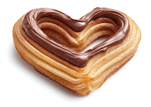 Heart-shaped churro, topped with chocolate sauce
