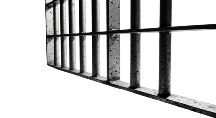 Close up of rusty iron prison bars with dramatic lighting and a dark background perfect for conceptual use