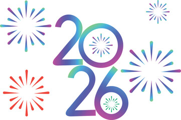 Multicolor 2026 digits with fireworks and a joyful and dynamic celebration with gradient filled numbers