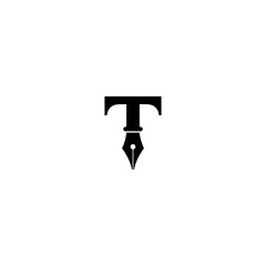 Stylized pen nib forming letter t silhouette on white background