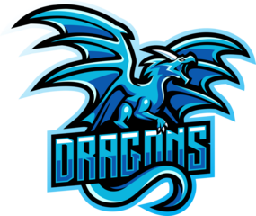 Blue dragon mascot logo design, fierce mythical creature, sports team emblem, digital illustration