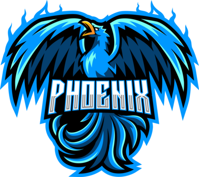 Phoenix mascot logo design, blue bird illustration, sports emblem