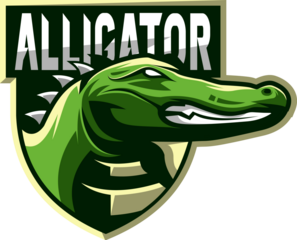 Alligator mascot illustration, green reptile head, sports logo design