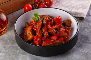 Roasted beef meat with vegetables