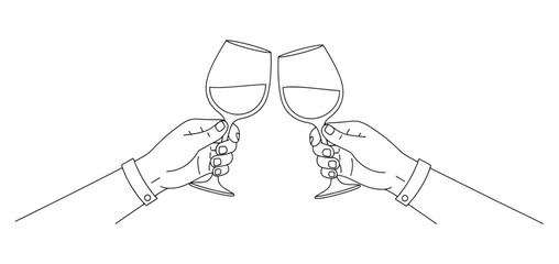 Elegant hands clinking wine glasses in a sophisticated toast, celebrating success and special moments with fine drink