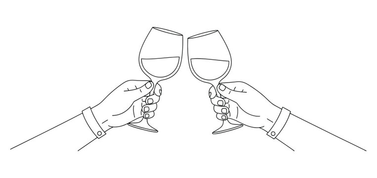 Elegant hands clinking wine glasses in a sophisticated toast, celebrating success and special moments with fine drink