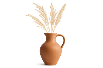 Naklejka premium Terracotta jug holding dried pampas grass on transparent background