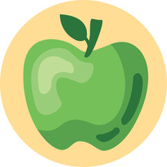Simple Green Apple Icon With A Yellow Circle Background And A Leaf On A Transparent Layer With Flat Design Elements